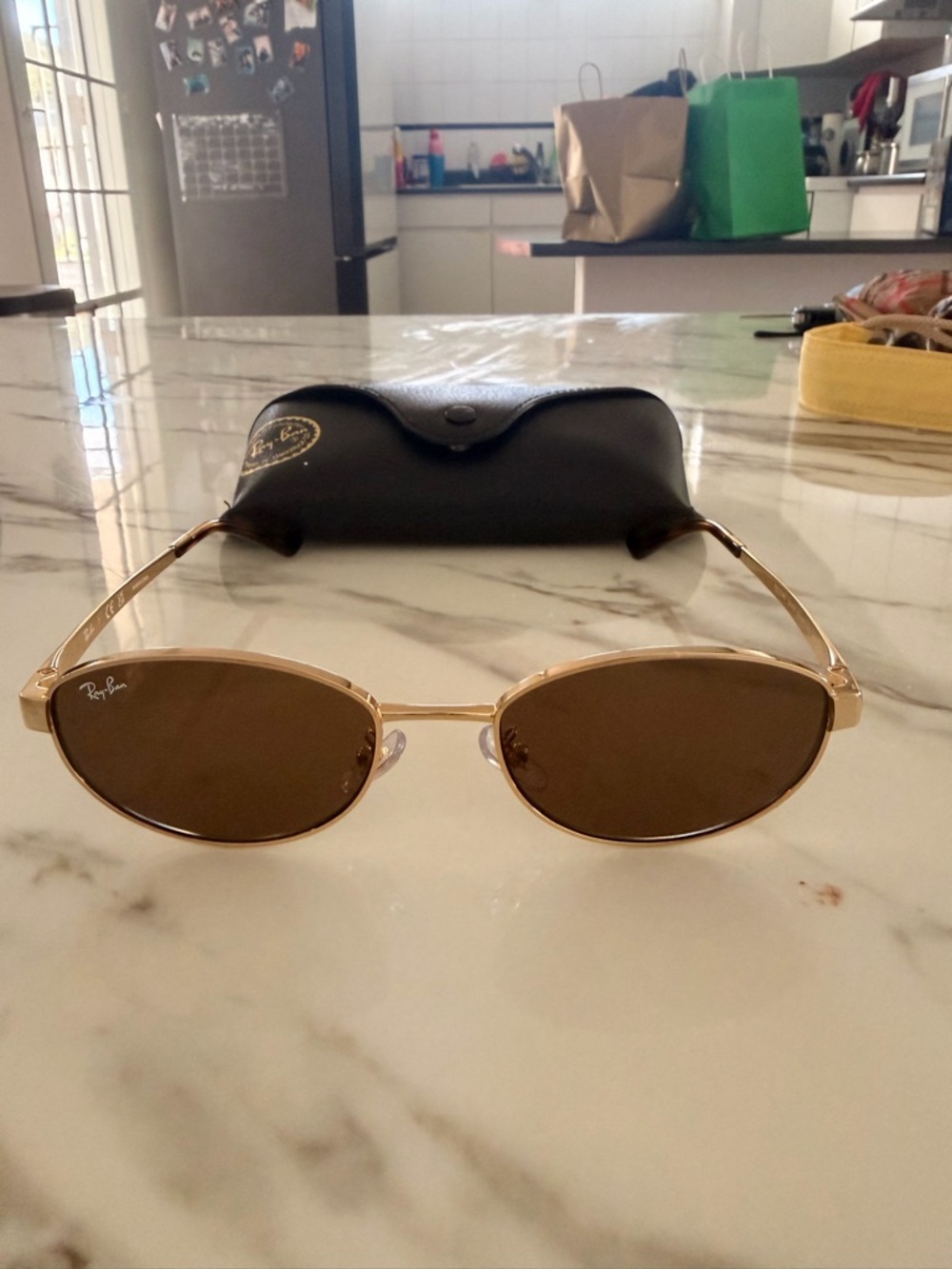 Ray-Ban Women's Gold Frame Brown Lens Oval Sunglasses - Slim Retro Style